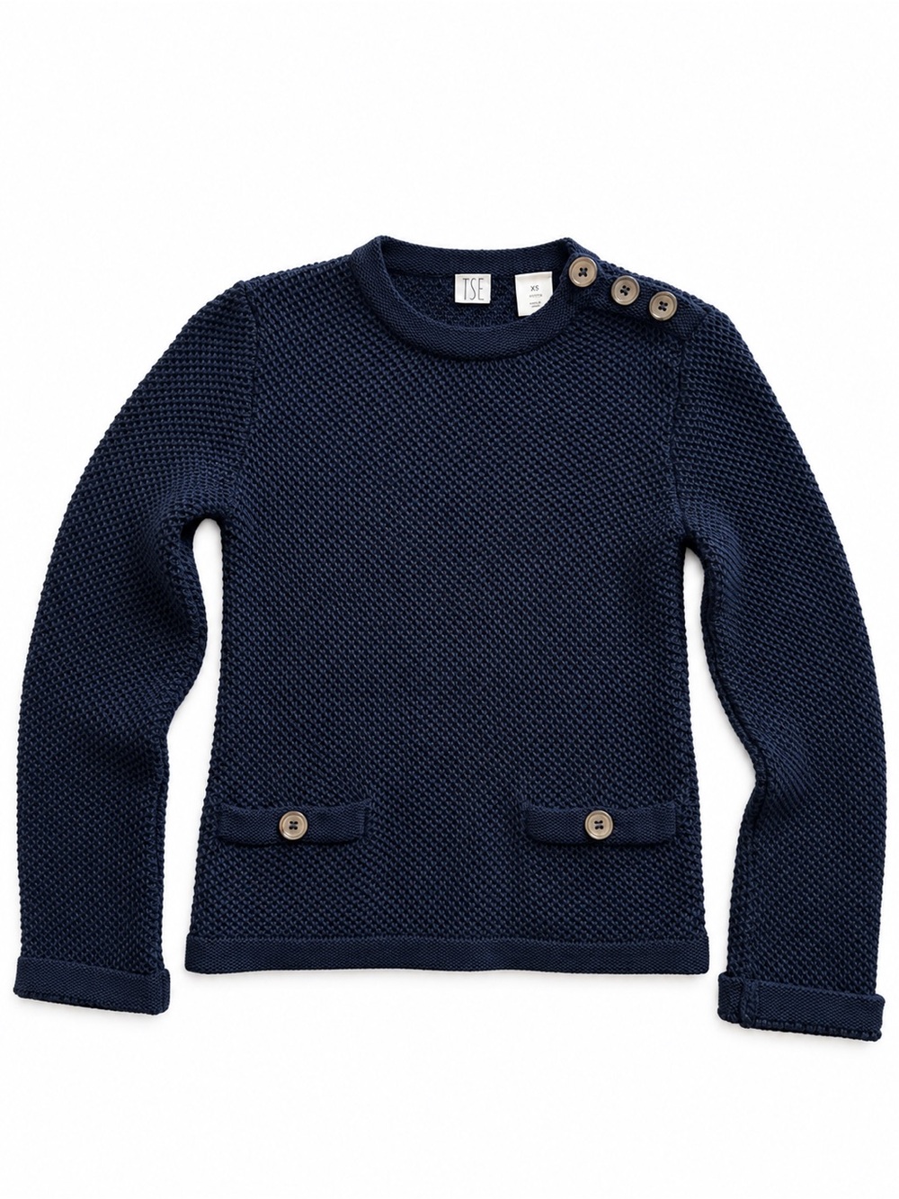 TSE. Sweater Navy Blue Knit Button Cotton Womens Classic Mininalist